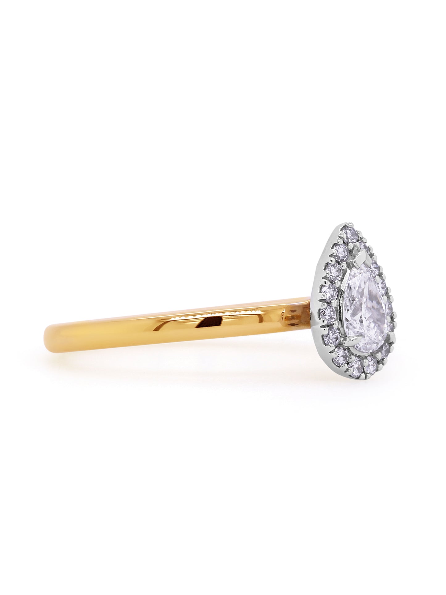 0.41 Carat Pear Cut Halo Diamond Ring in 18K Yellow Gold