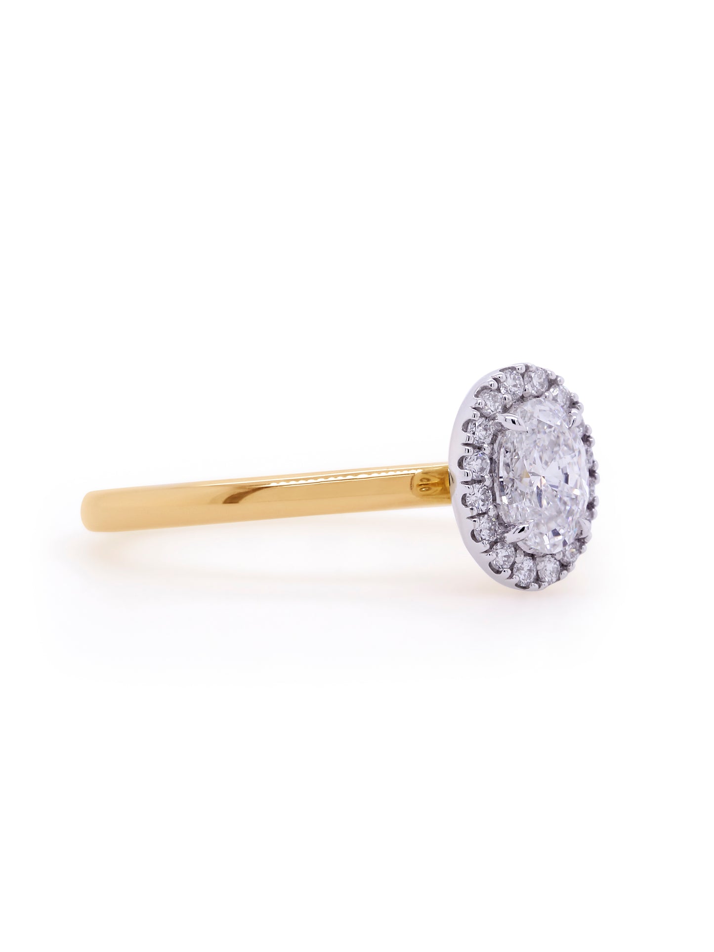 Lab Grown 0.63 Carat Oval Diamond Halo 18 Carat Yellow Gold Ring