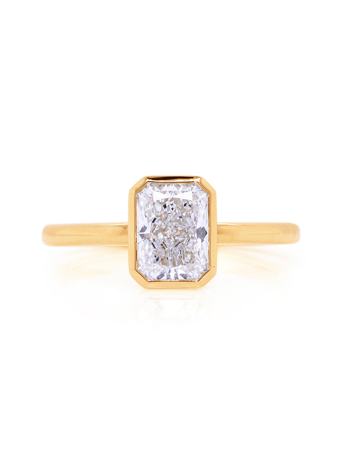 Radiant Cut Lab Grown Solitaire Diamond Ring, 18K Yellow Gold T=1.50ct