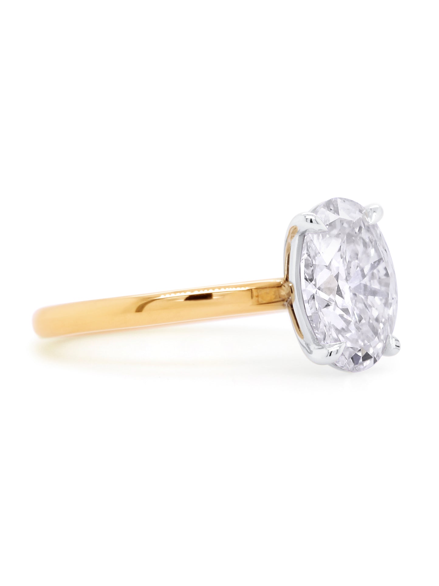 Oval Lab Grown Solitaire Diamond Ring in 18 Carat Yellow Gold T=3.02ct