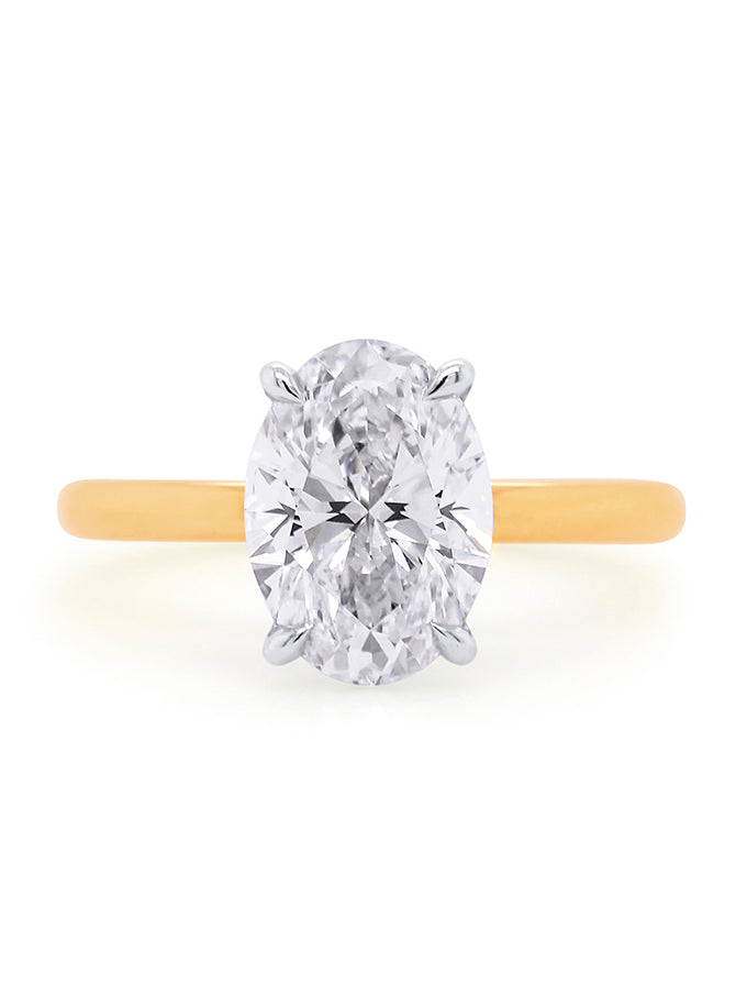 Oval Lab Grown Solitaire Diamond Ring in 9 Carat Yellow Gold T=5.00ct