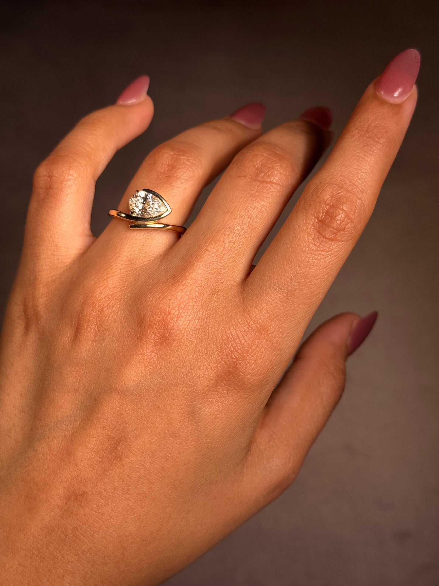 Lab Grown Pear Cut Diamond Ring in 9 Carat Yellow Gold