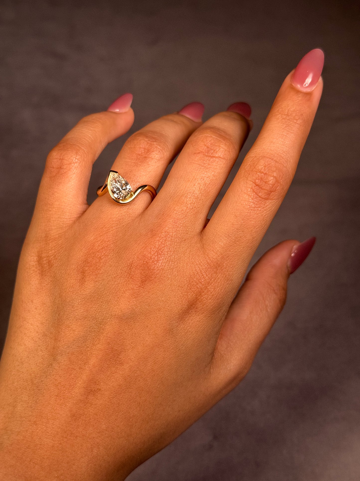 Lab Grown 1.51ct Pear Cut Diamond Ring in 9 Carat Yellow Gold