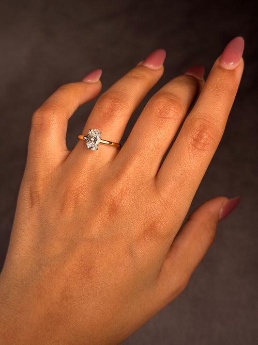 Lab Grown Oval Diamond 1.50ct Ring, 18K Yellow & White Gold.