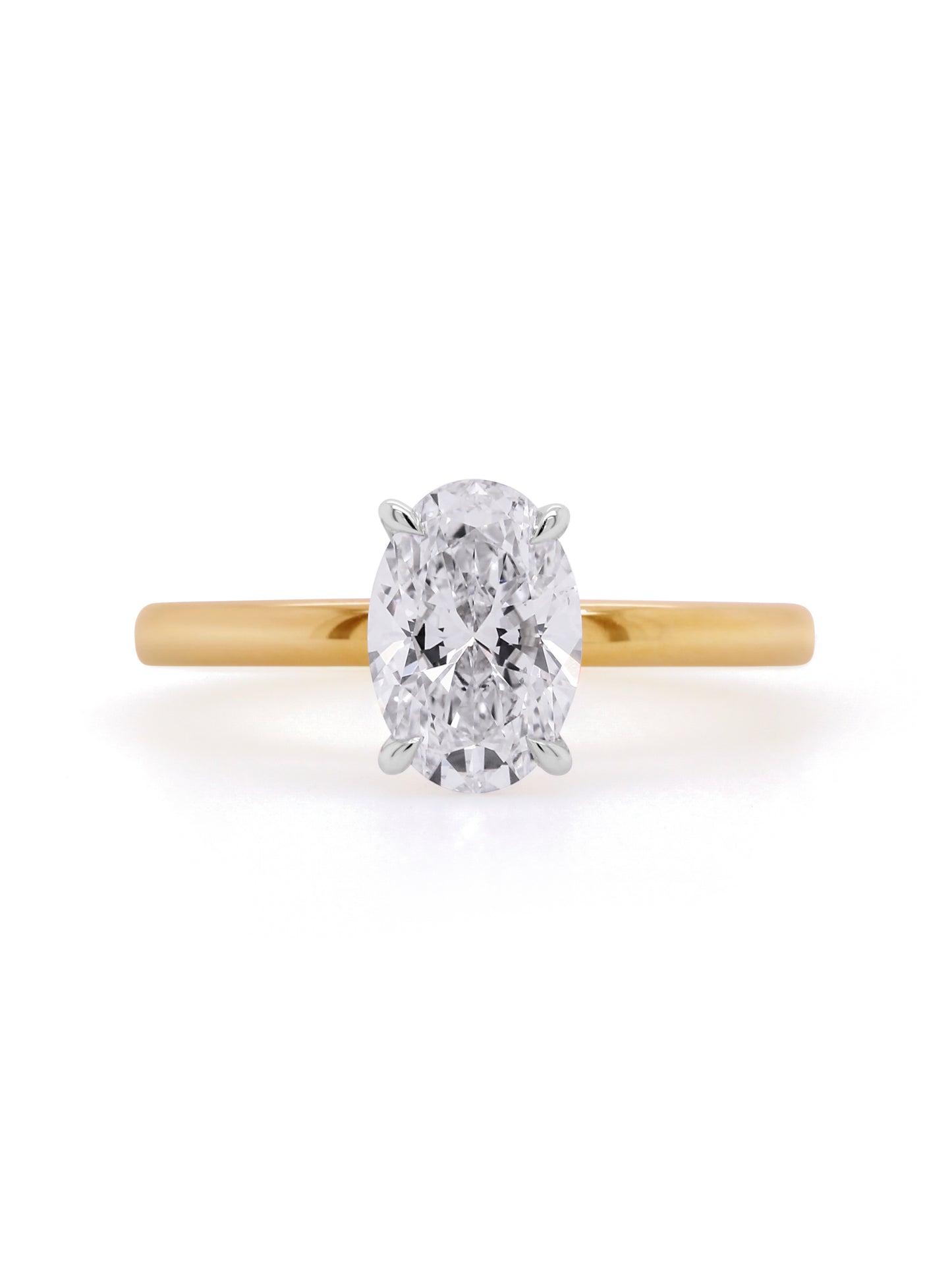 Lab Grown Oval Diamond 1.51ct Ring, 18K Yellow & White Gold.