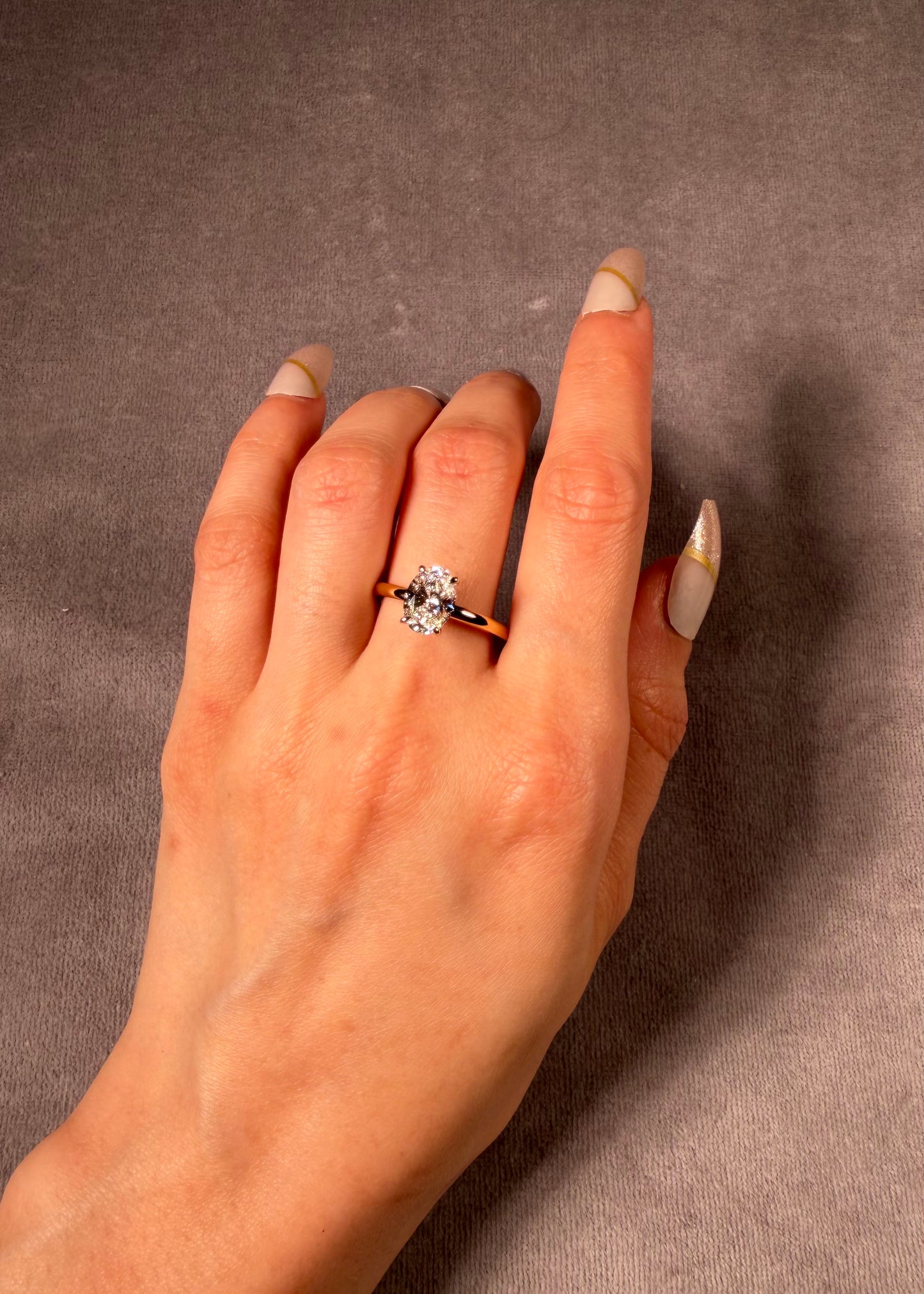 Lab Grown Oval Diamond 1.51ct Ring, 18K Yellow & White Gold.