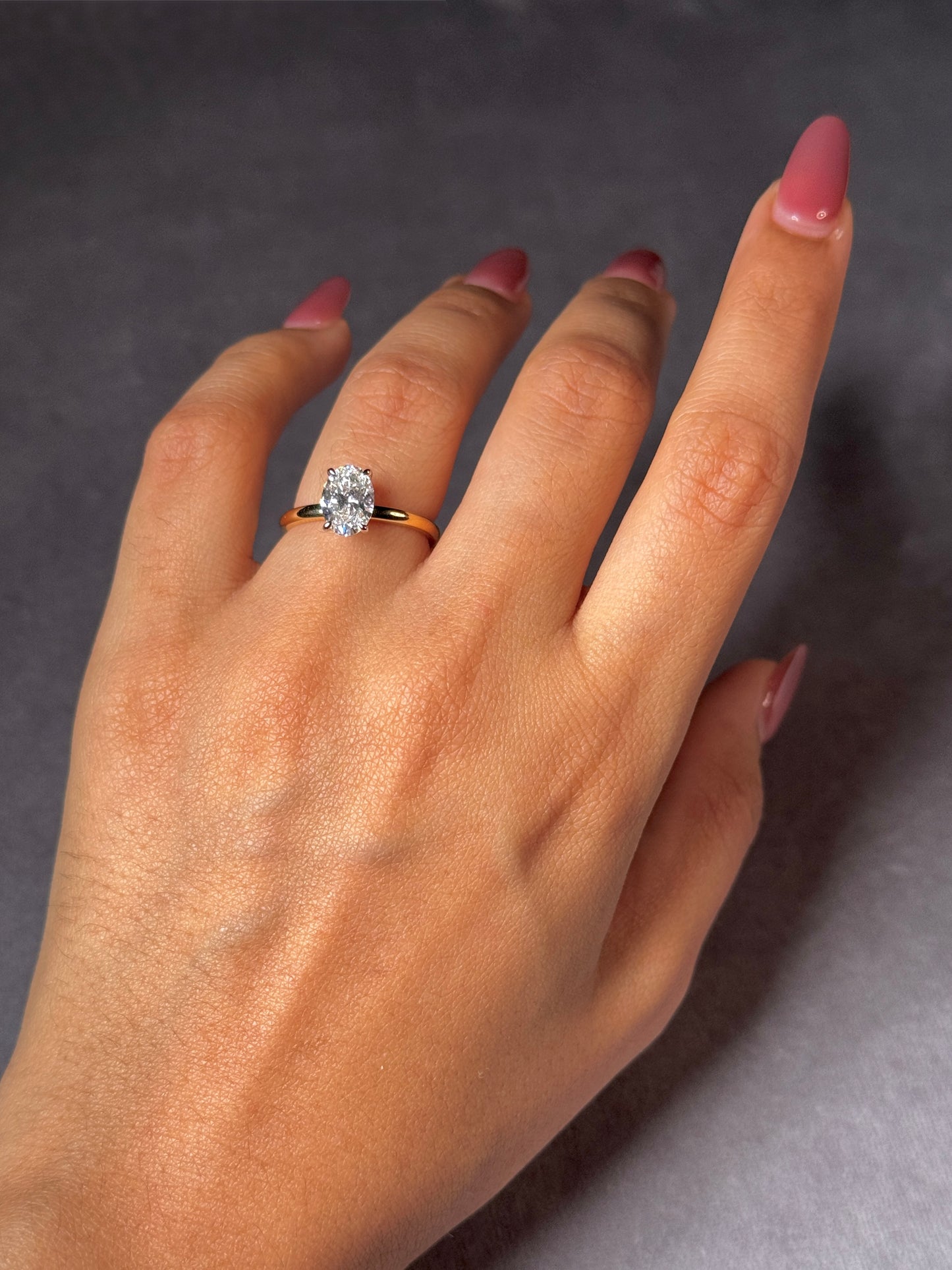 Lab Grown Oval Diamond 1.51ct Ring, 18K Yellow & White Gold.