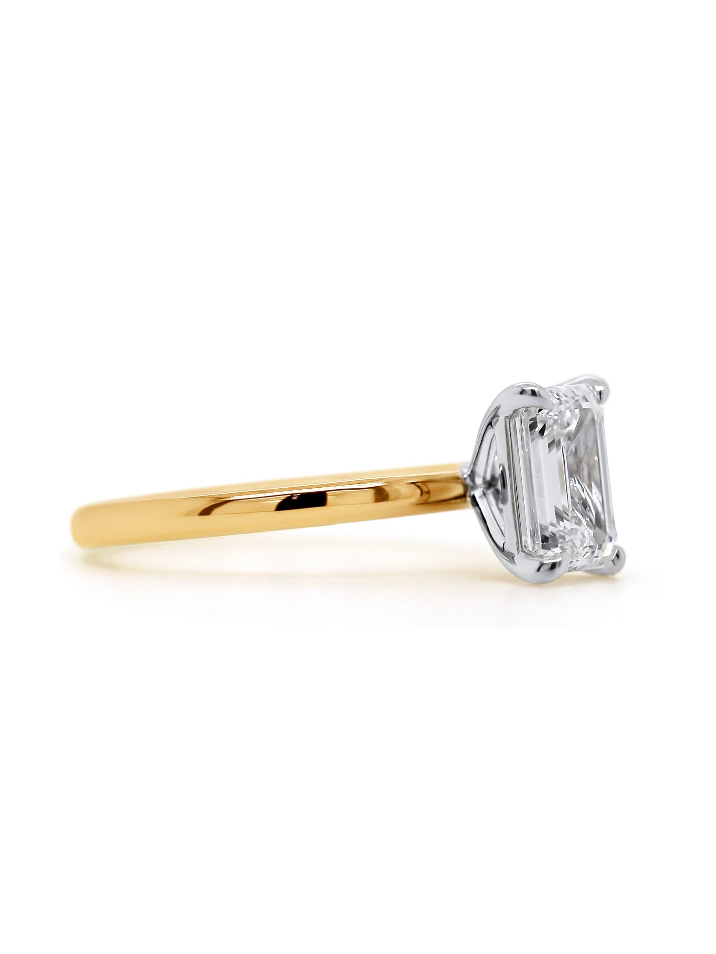 Lab Grown Emerald Cut Diamond Solitaire Ring, 18K Yellow Gold T=2.08ct