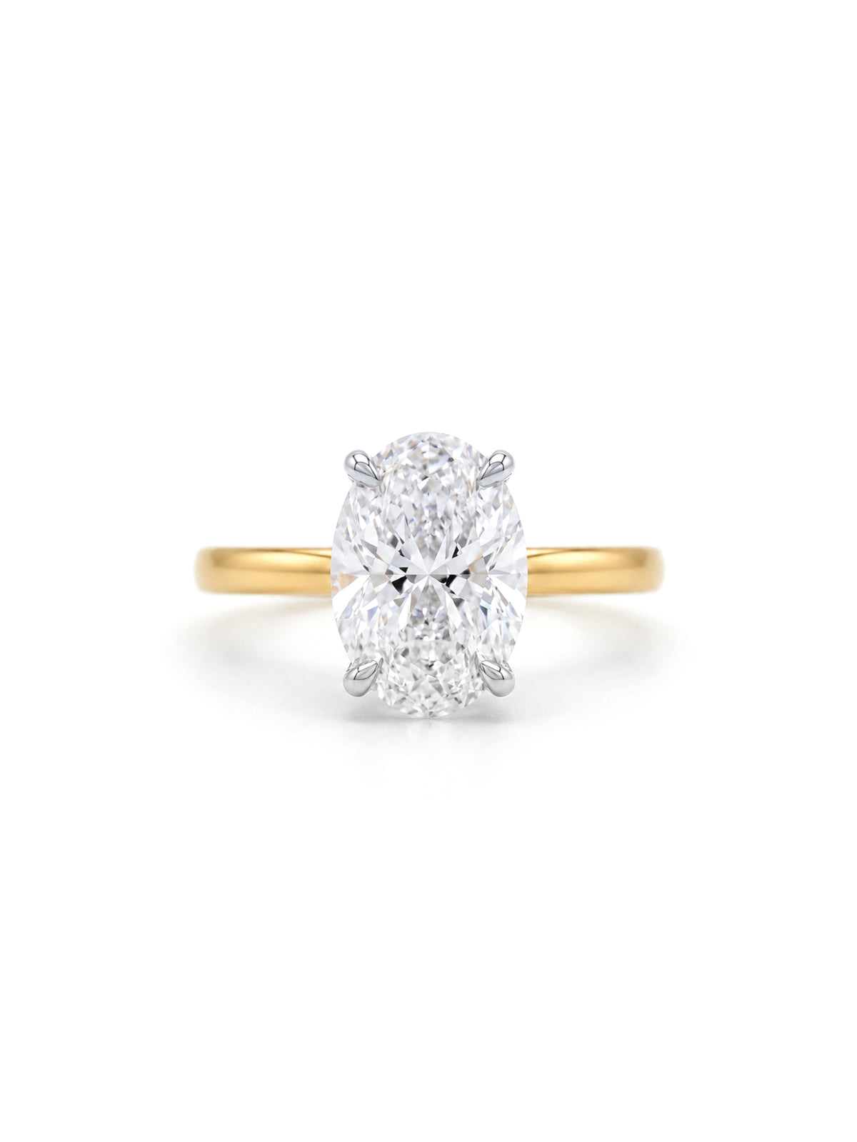 Lab Grown Oval Diamond Ring in 18 Carat Yellow Gold, T=4.01ct.