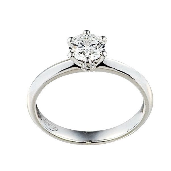 Ring Setting 18K White Gold, 6 claw set CZ, suits 1ct (6.50mm)