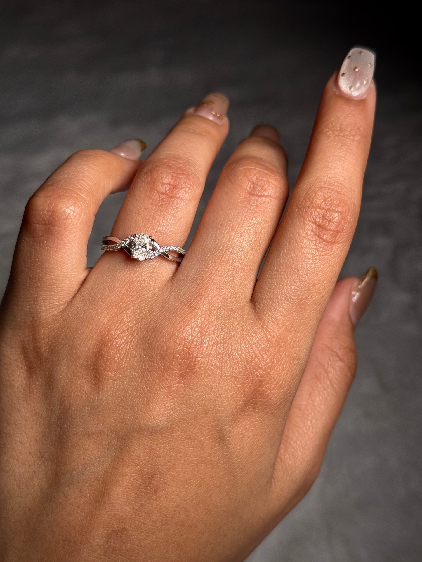 Oval Diamond Set Ring, 18k White Gold