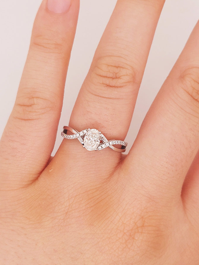 Oval Diamond Set Ring, 18k White Gold