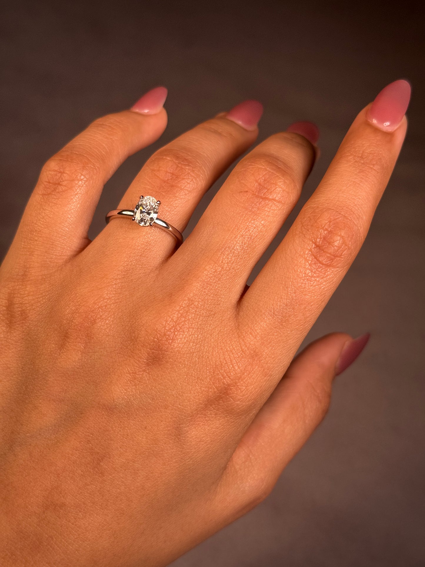 Lab Grown Oval Cut Solitaire Diamond Ring, 18K White Gold, T=1.00ct.