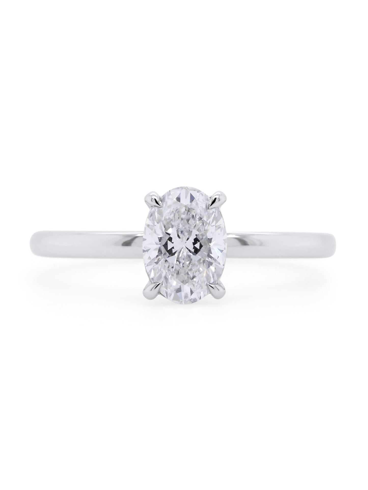 Lab Grown Oval Cut Solitaire Diamond Ring, 18K White Gold, T=1.00ct.