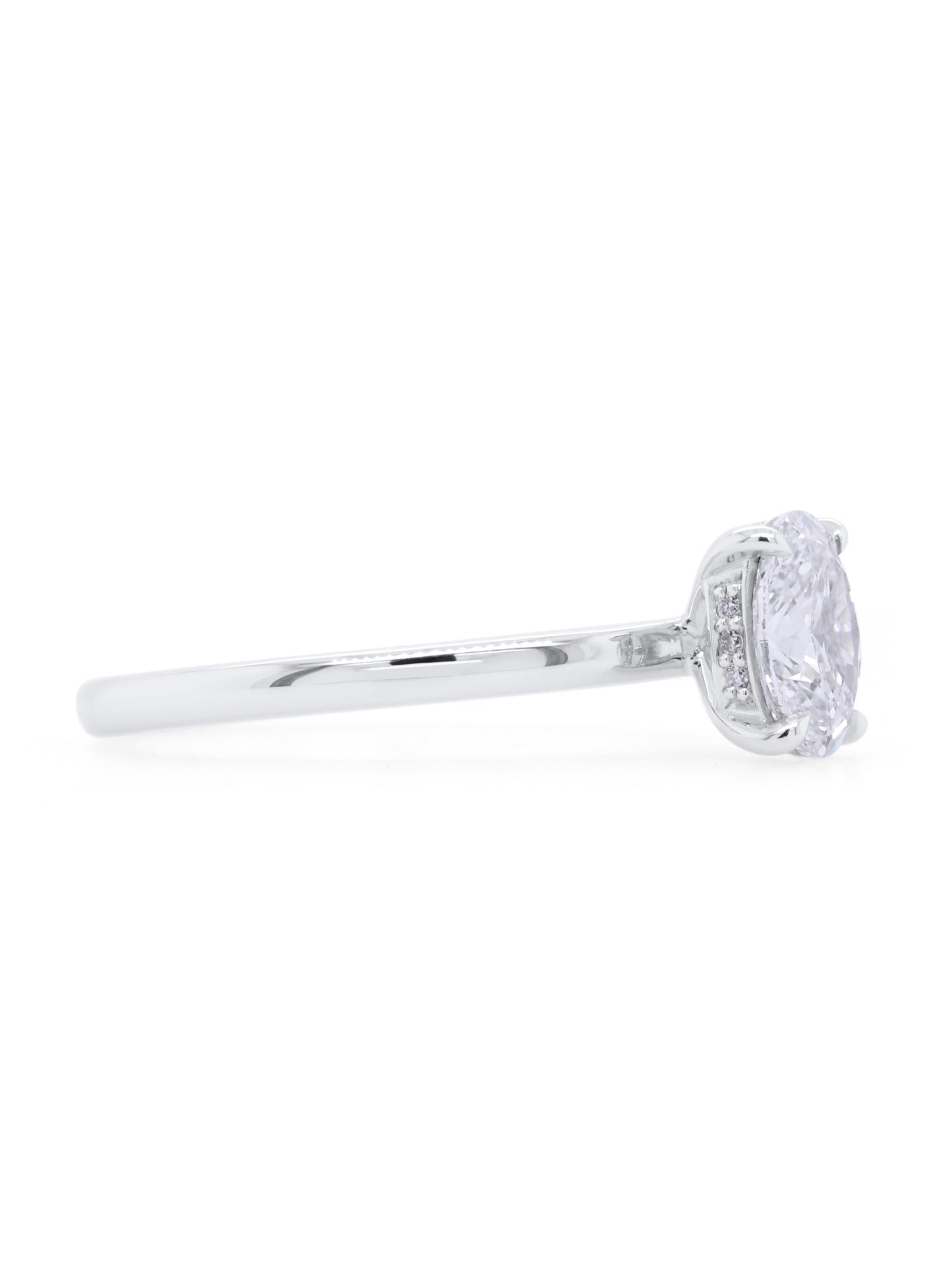 Lab Grown Oval Cut Solitaire Diamond Ring, 18K White Gold, T=1.00ct.