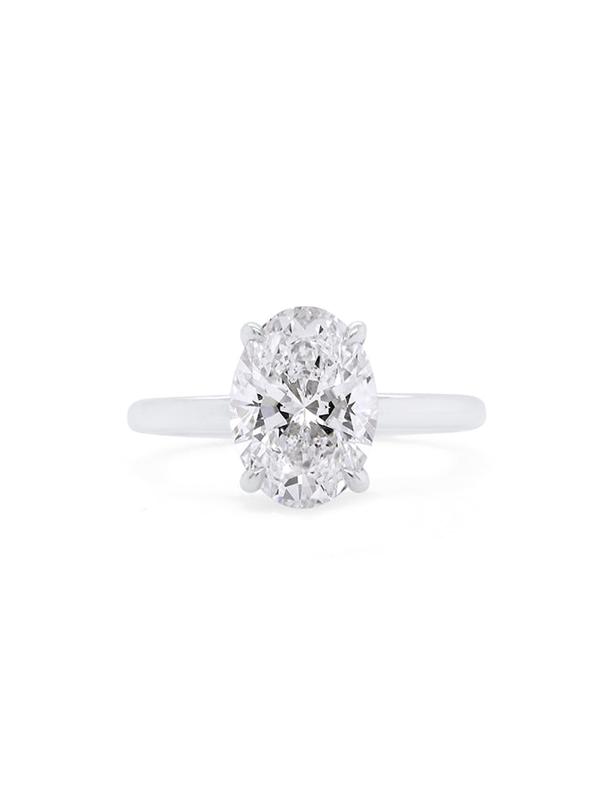 Lab Grown Oval Diamond Ring in 18 Carat White Gold, T=3.01ct.