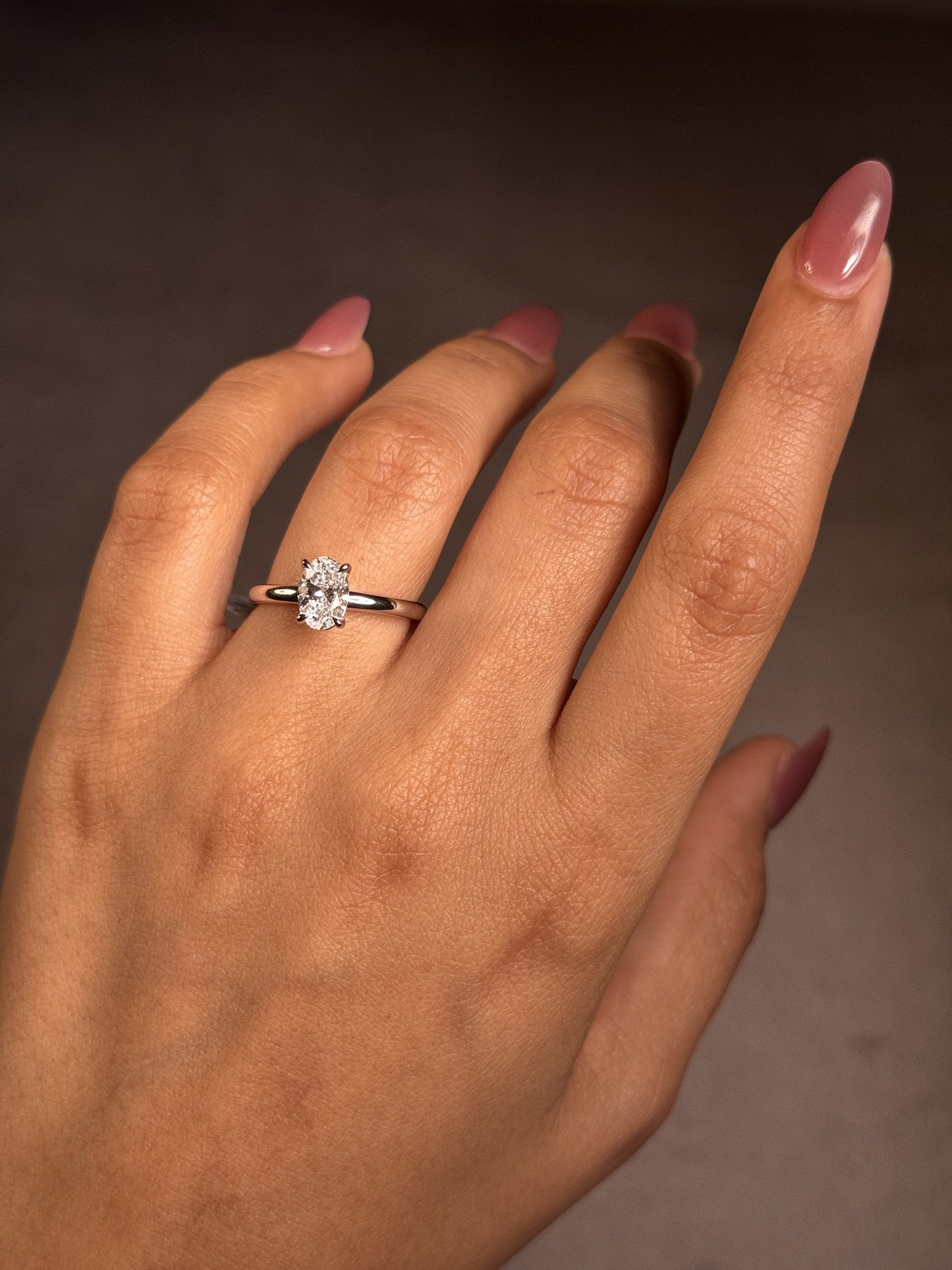 Lab Grown Oval Diamond Ring in 18 Carat White Gold, T=1.00ct.