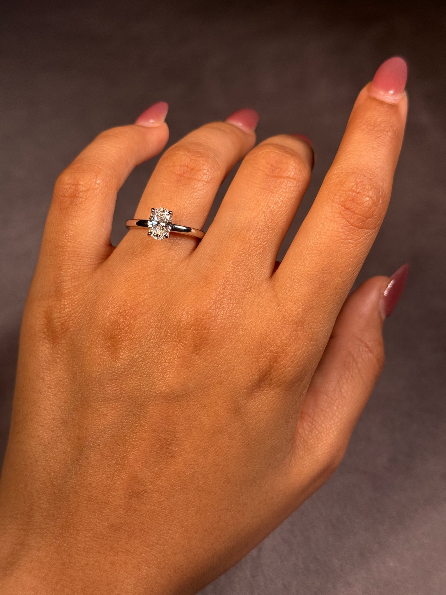 Lab Grown Oval Sue Diamond Ring in 18 Carat White Gold, T=1.00ct.
