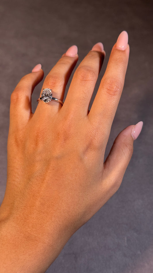Lab Grown Oval Diamond Ring in 18 Carat White Gold, T=3.01ct.