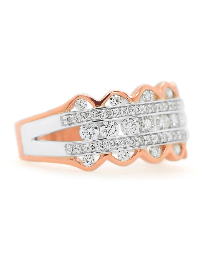 Rose & White Gold Diamond Set Ring, 9K Rose White Gold T=1.16ct.