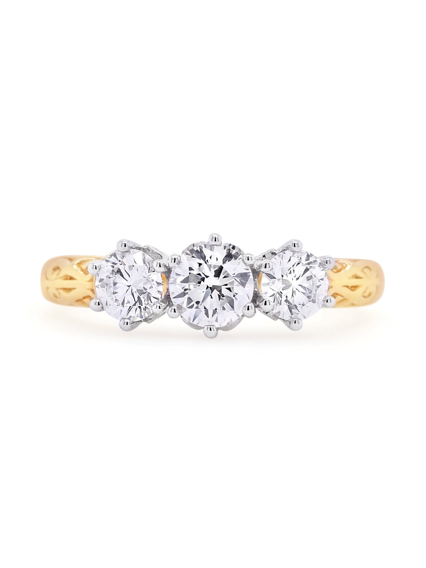 Lab Grown Diamond Trilogy Ring in 18 Carat Yellow White Gold T=1.10ct