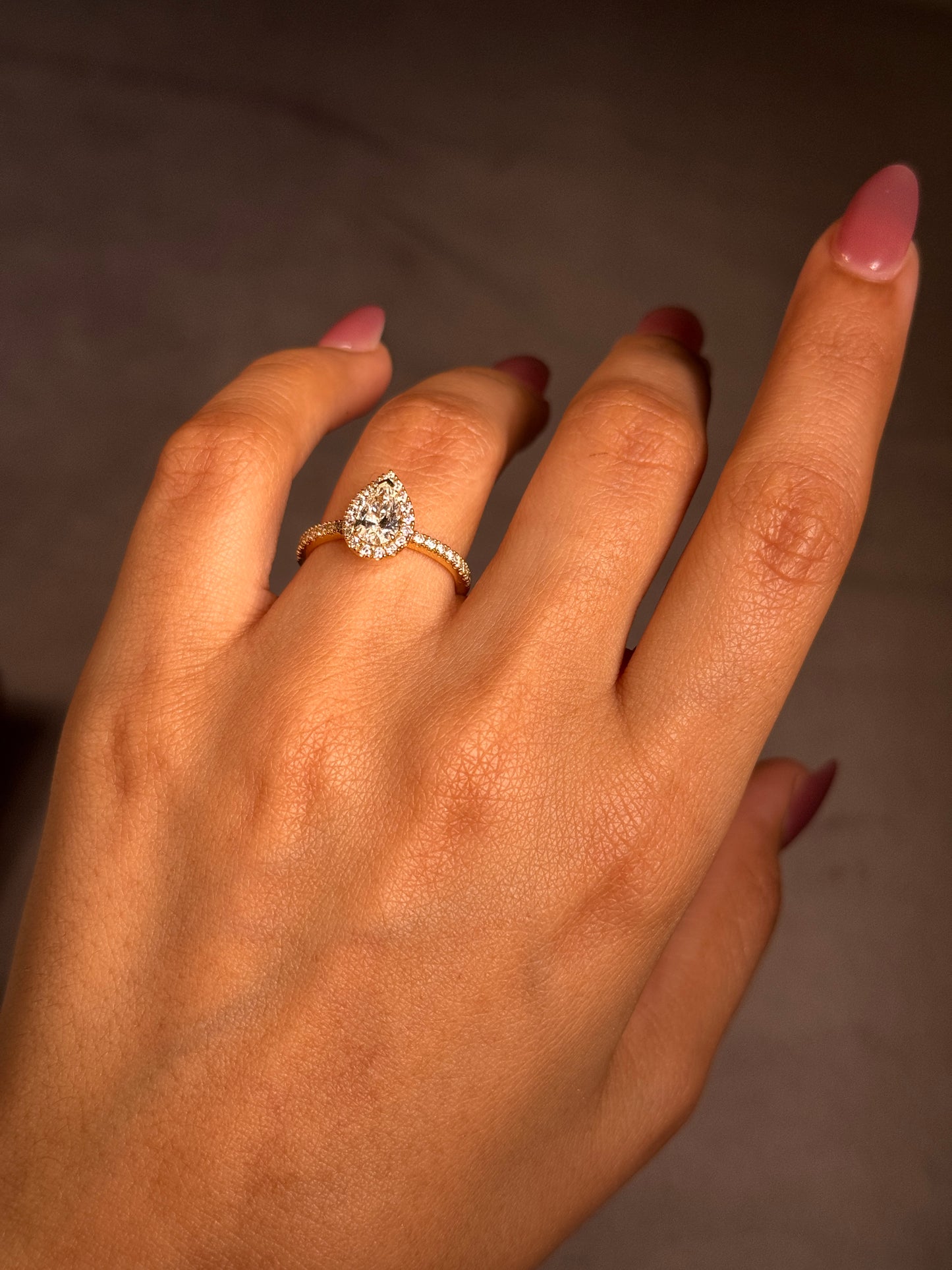 Lab Grown 0.70 Carat Pear Cut Diamond Ring Set in 18 Carat Yellow Gold