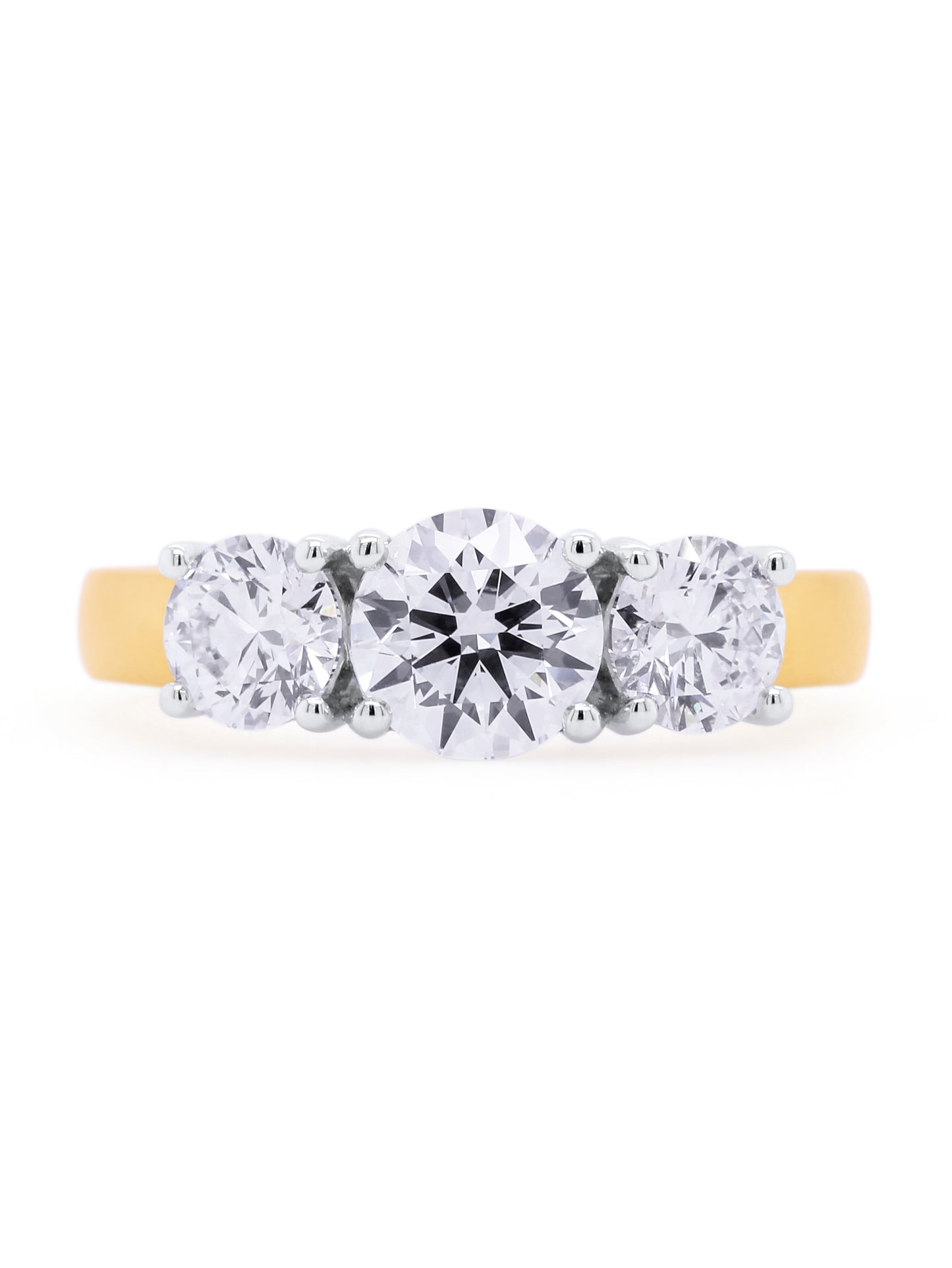 Lab Grown 2 Carat Trilogy Diamond Ring in 9 Carat Yellow Gold