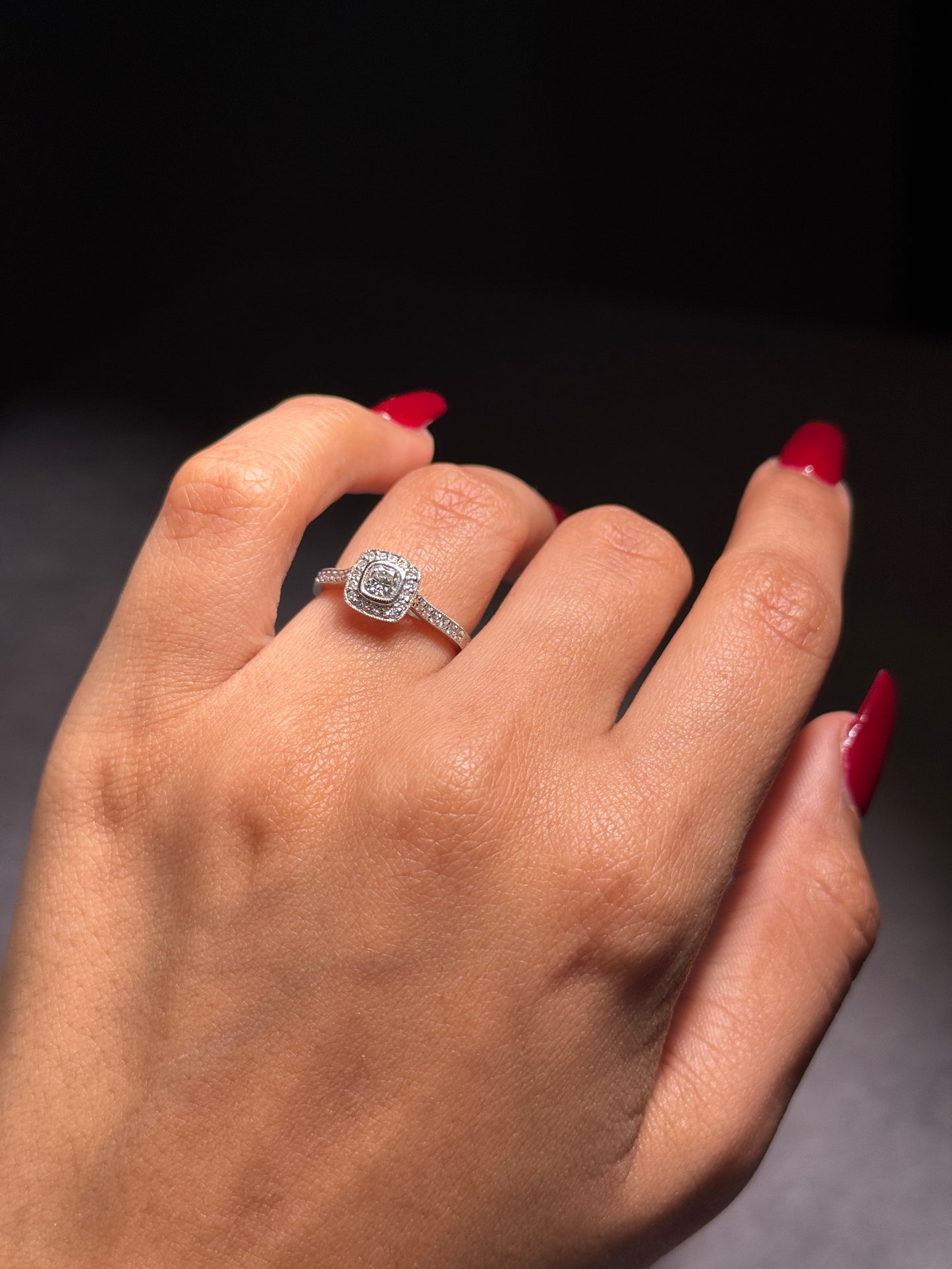 Halo Diamond Ring, 18 Carat White Gold, T=0.53ct