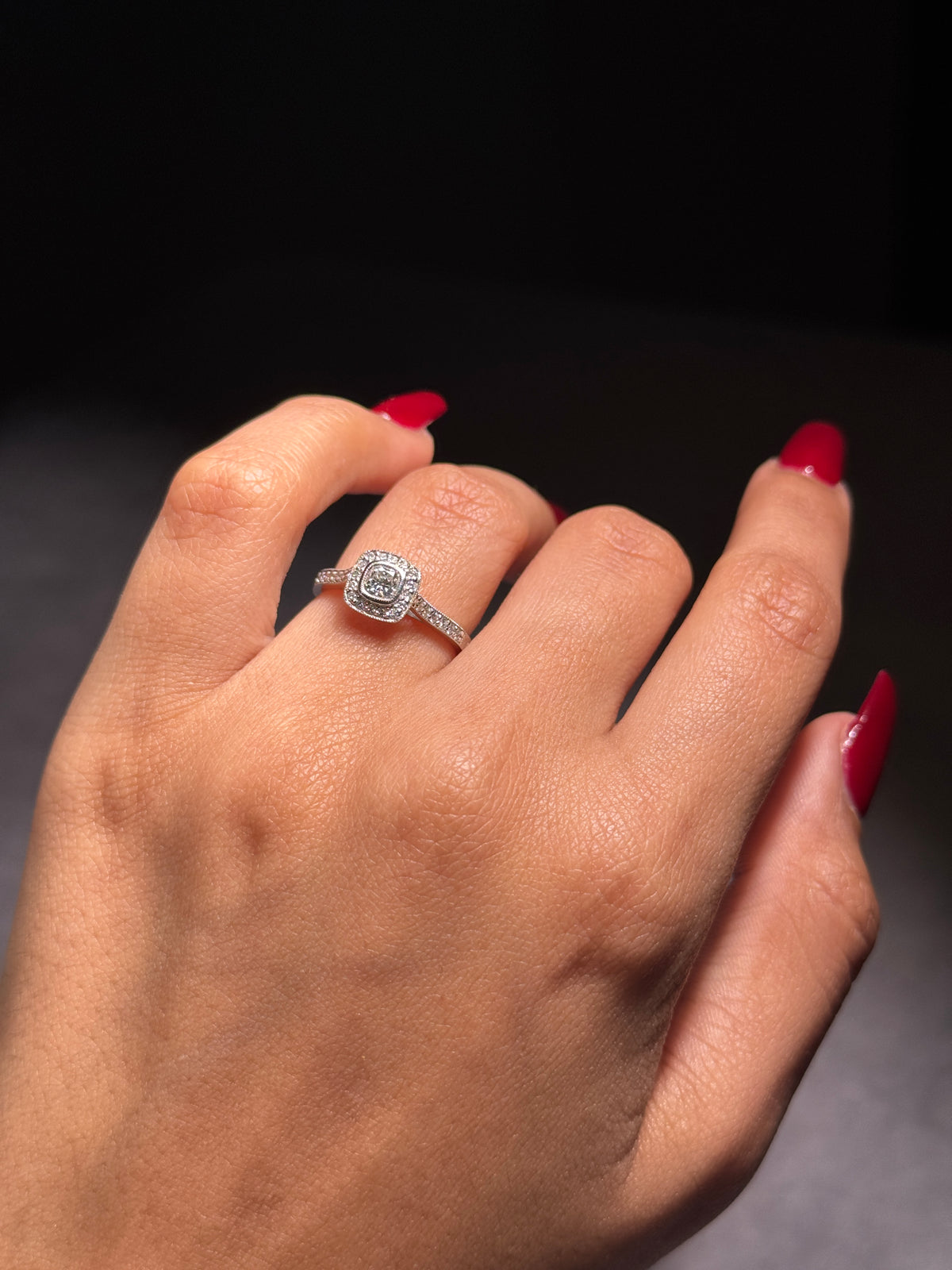 Halo Diamond Ring, 18 Carat White Gold, T=0.53ct