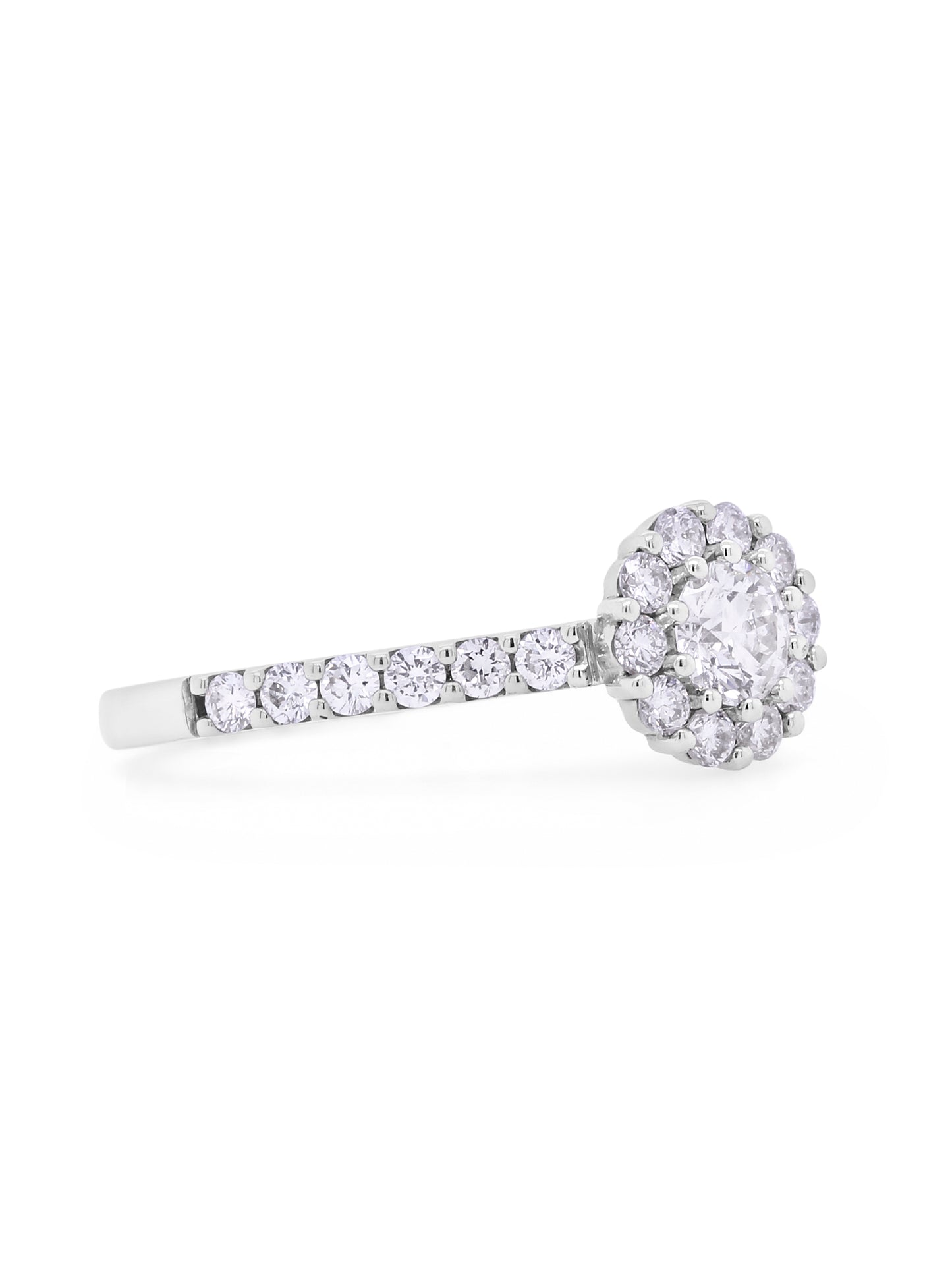 0.88 Carat Diamond Cluster Ring, 18K White Gold