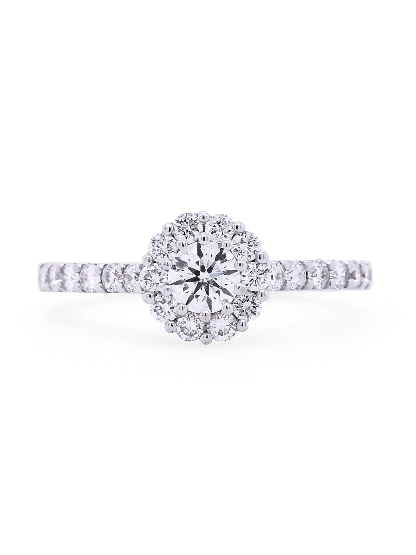 0.88 Carat Diamond Cluster Ring, 18K White Gold