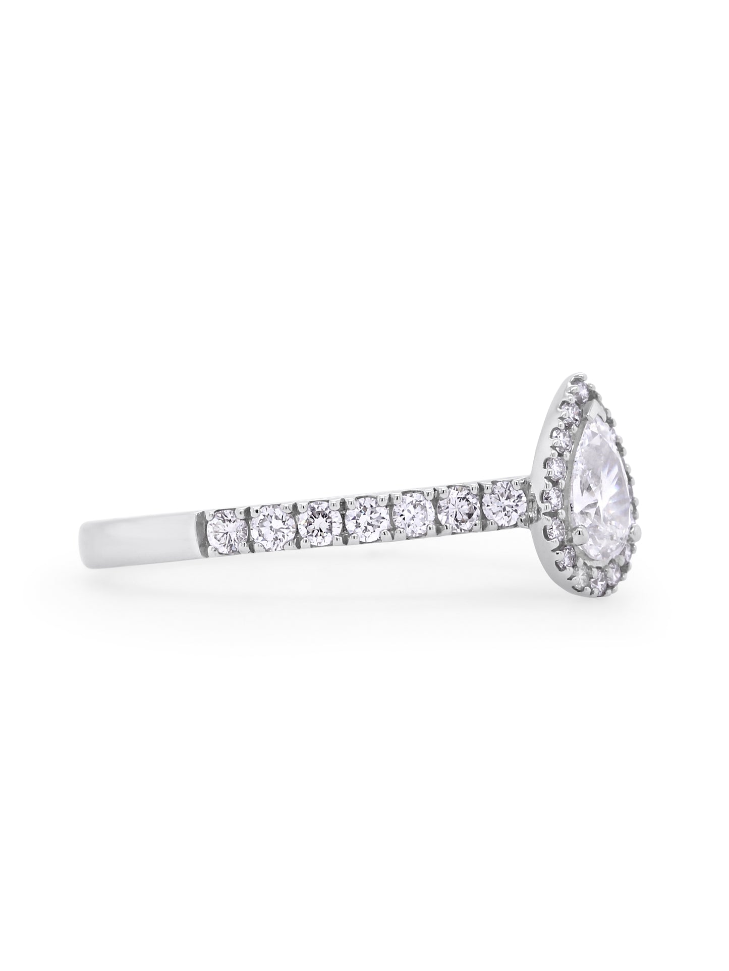 0.55 Carat Pear Halo Diamond, 18K White Gold Ring