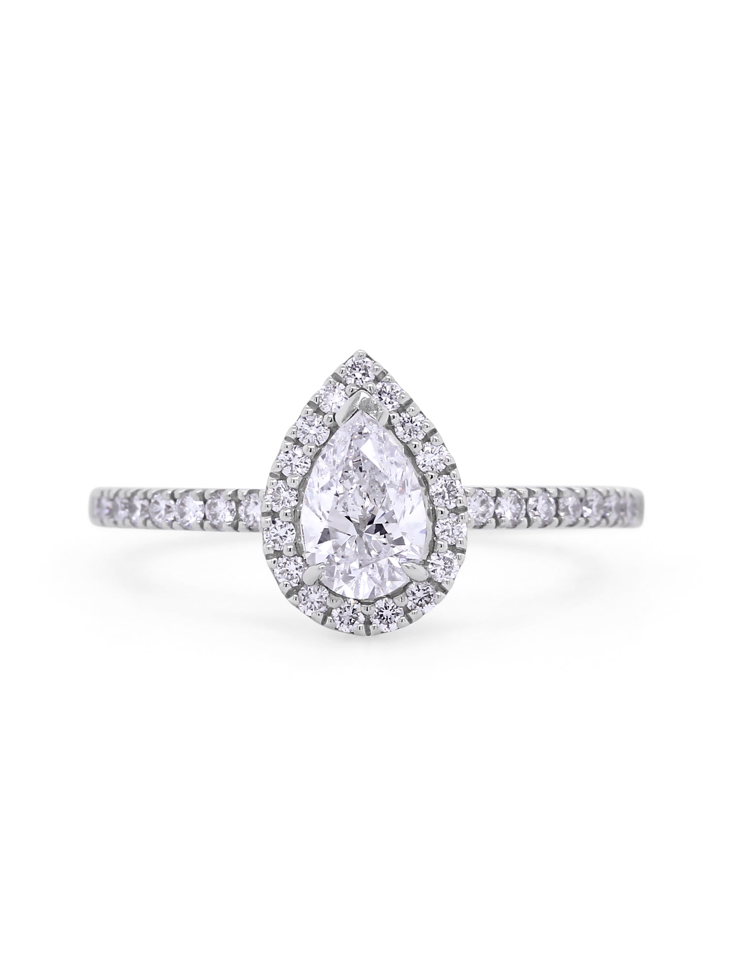 Pear Cut Diamond Ring in 18 carat white gold, T=0.90ct