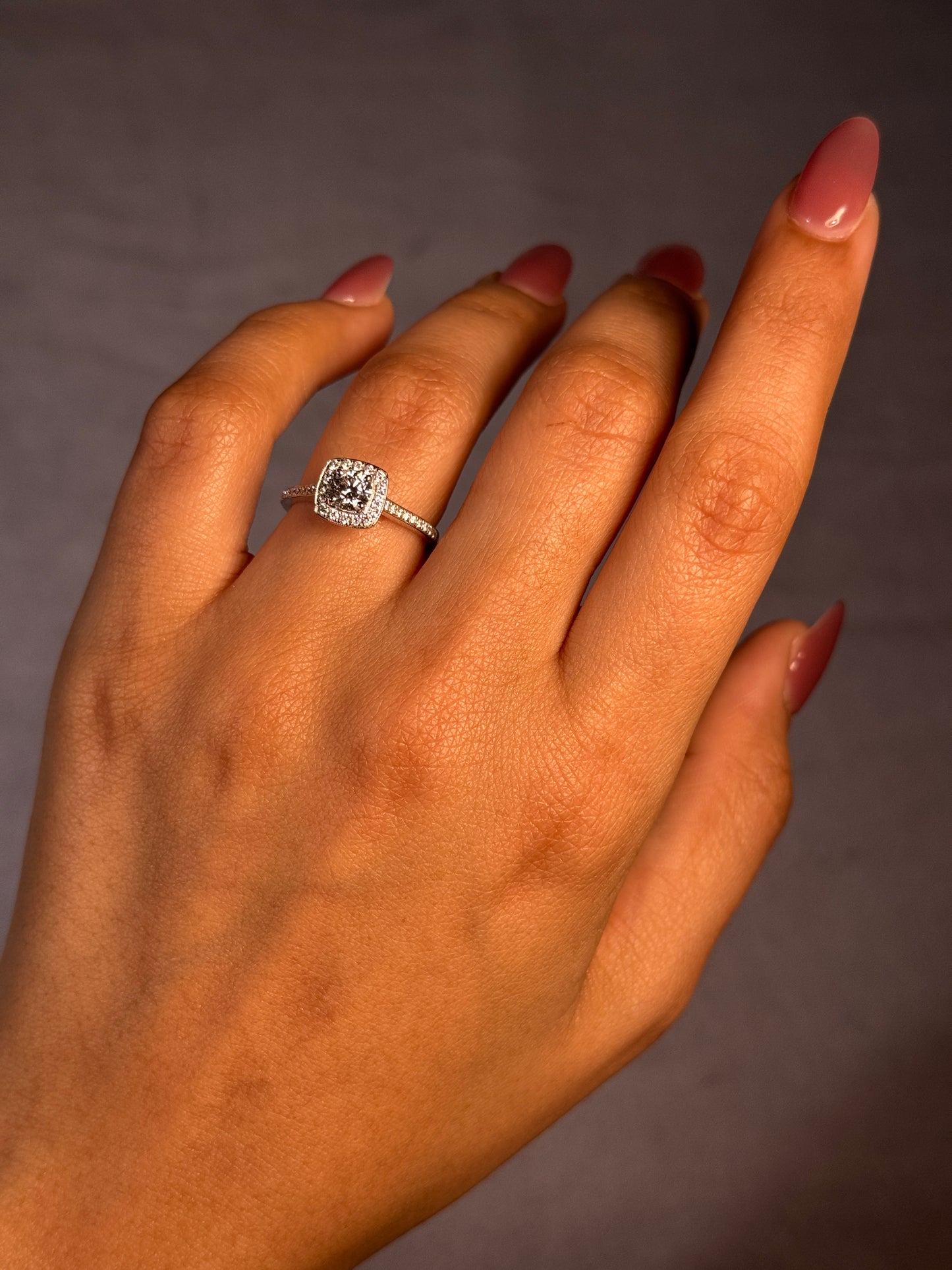 Lab Grown Diamond Halo Ring,T=0.71 Carat Diamonds,18 Carat White Gold.
