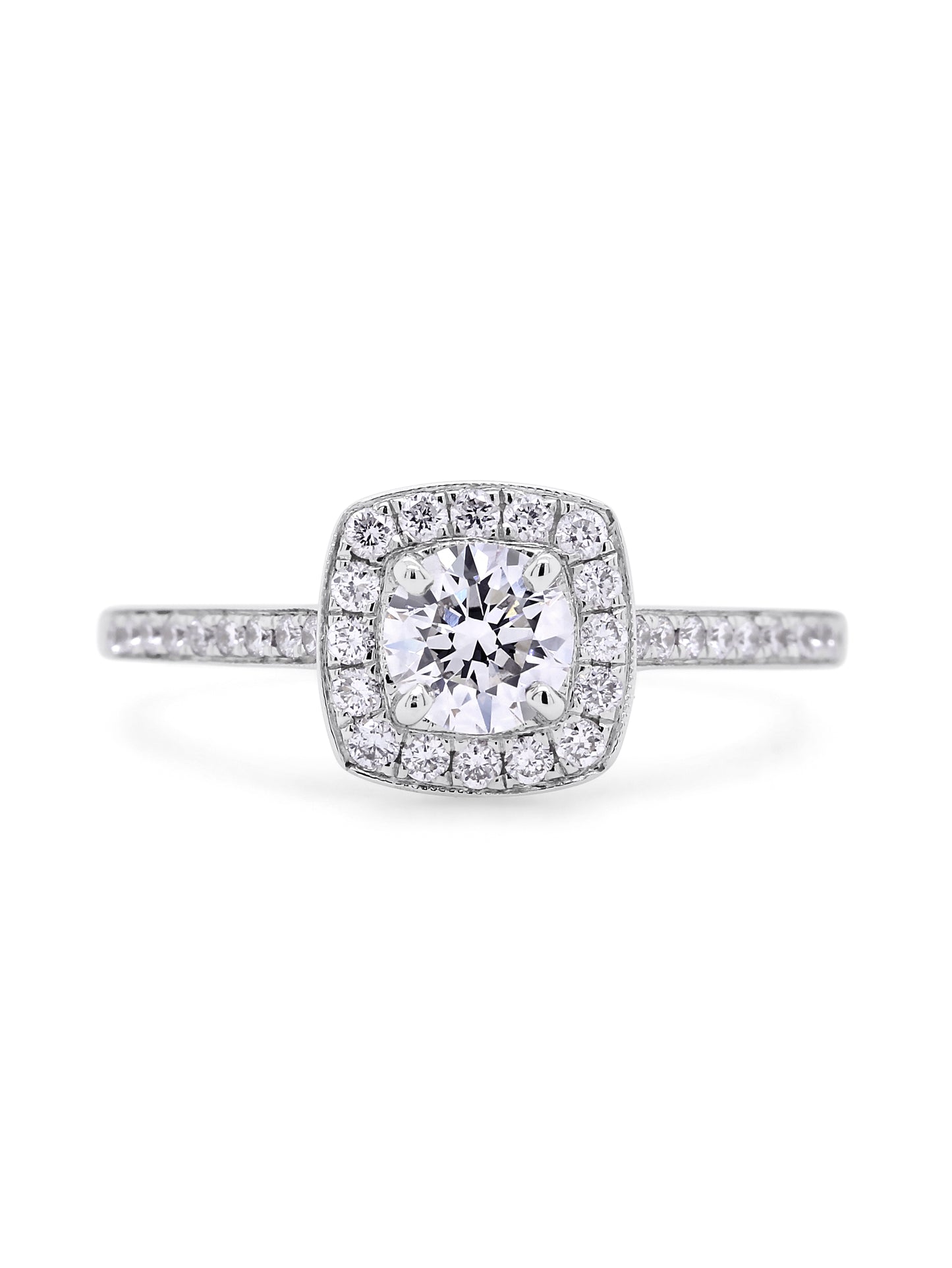 Lab Grown Diamond Halo Ring,T=0.71 Carat Diamonds,18 Carat White Gold.