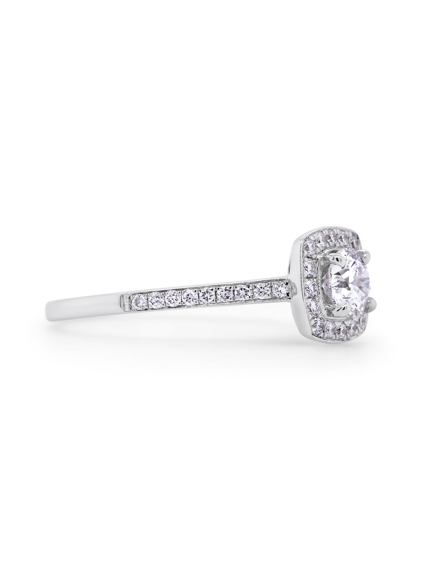 Lab Grown Diamond Halo Ring,T=0.71 Carat Diamonds,18 Carat White Gold.
