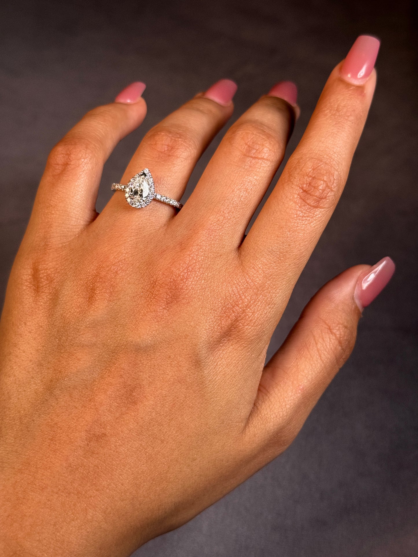 Lab Grown 0.70 Carat Pear Diamond Ring in White Gold, T=1.07ct
