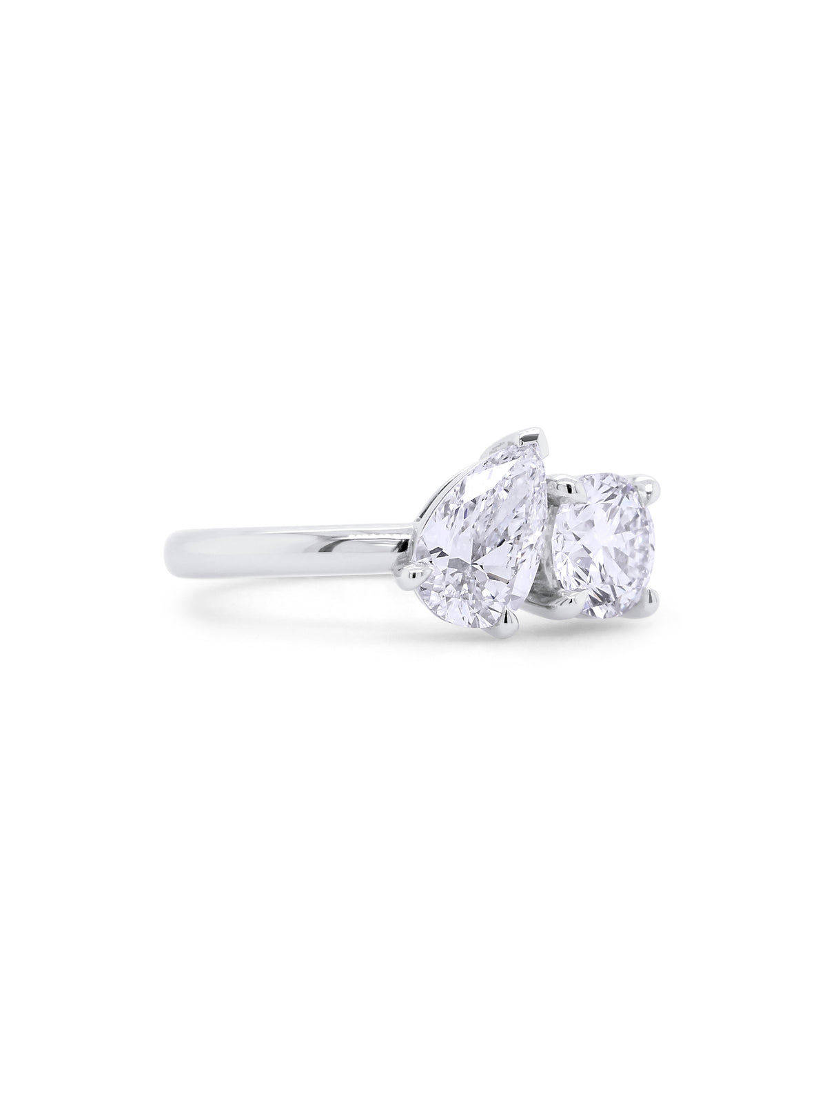 Lab Grown 2.00 Carat Pear & RBC Diamond Ring, 18K White Gold