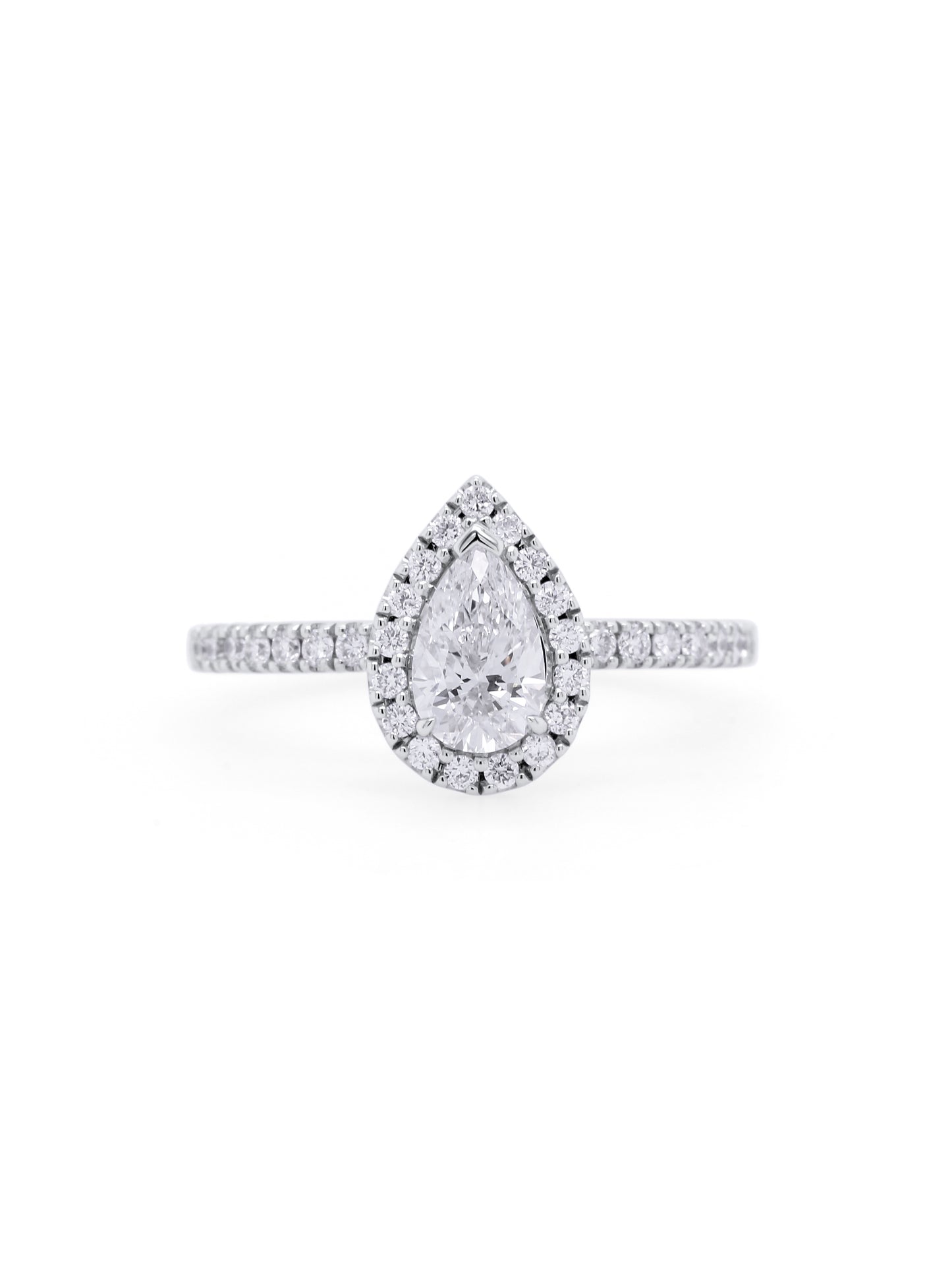 Lab Grown Pear Cut Diamond Ring, 18K White Gold, DT=1.07ct.