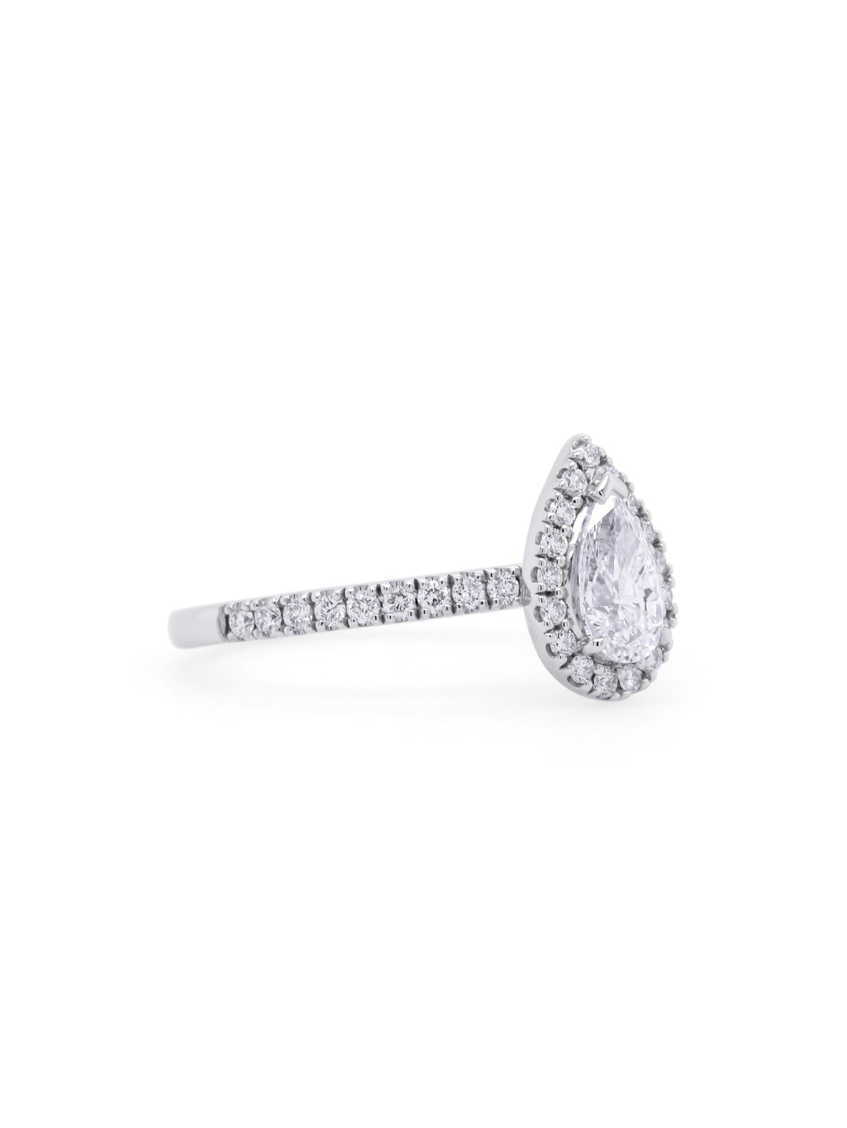 Lab Grown Pear Cut Diamond Ring, 18K White Gold, DT=1.07ct.