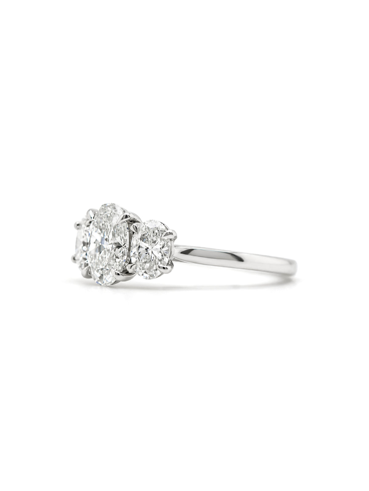 Lab Grown Oval Diamond Trilogy. 18 Carat White Gold