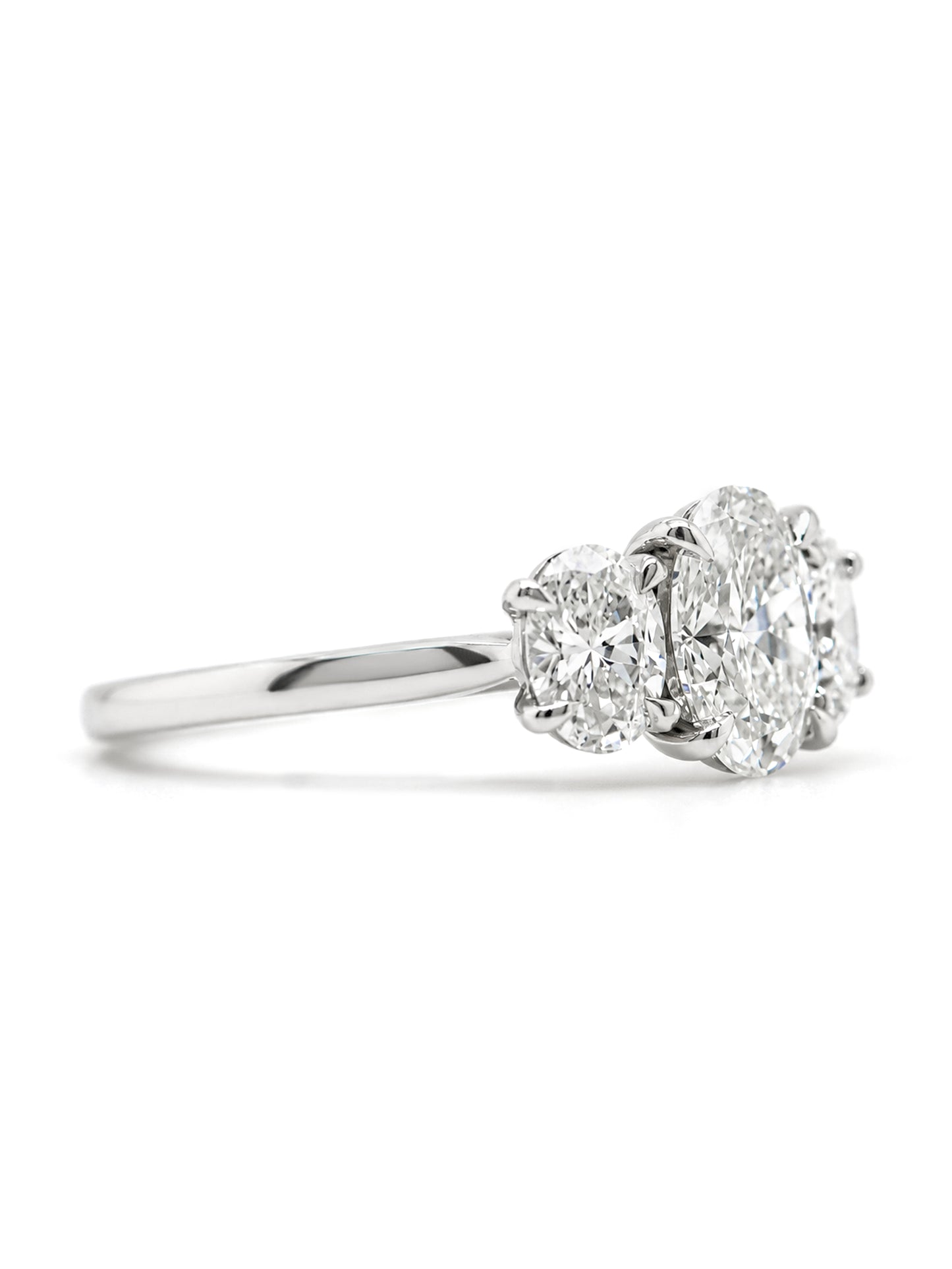 Lab Grown Oval Diamond Trilogy. 18 Carat White Gold