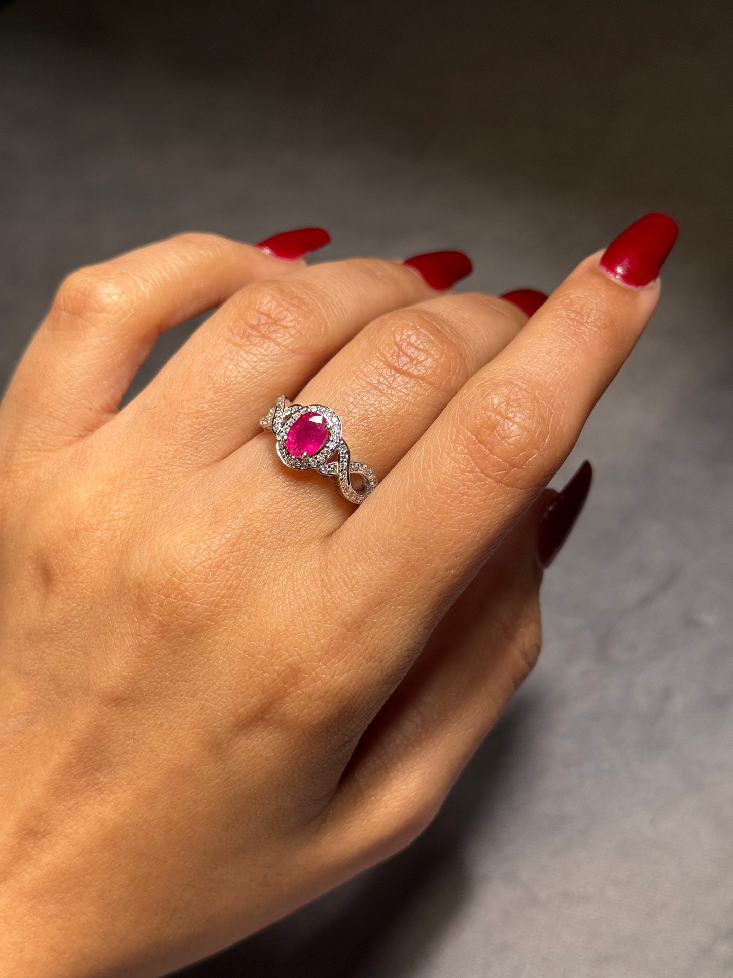 Ruby & Diamond Set Ring, 9 Carat Yellow Gold, infinity.