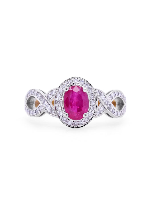 Ruby & Diamond Set Ring, 9 Carat Yellow Gold, infinity.