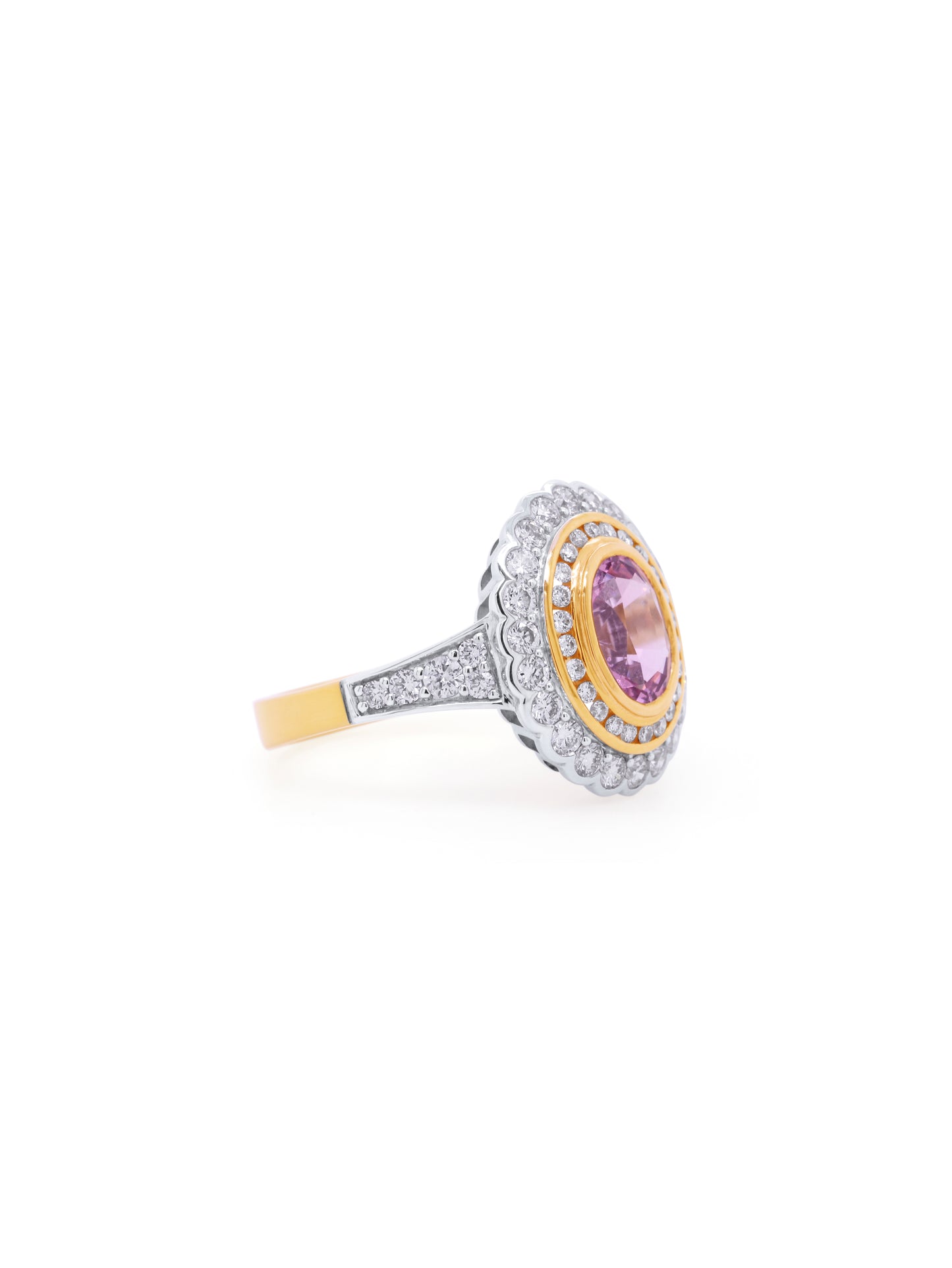 Georges Guillaume Oval Pink Spinel and Diamond Set Ring in 18k YG.