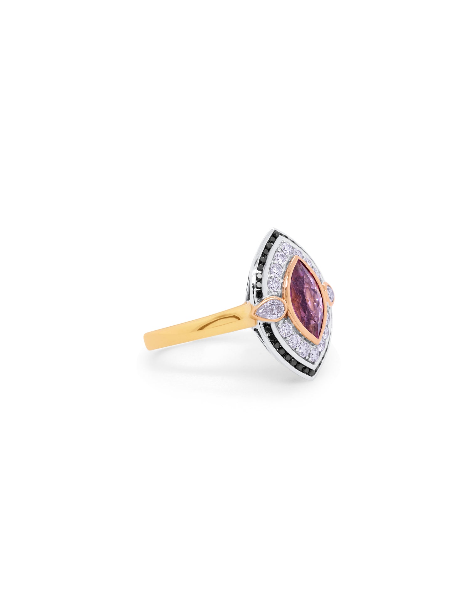 Georges Guillaume 10x6m Tourmaline & Diamond Ring, 18K YWRG DT=0.79ct.
