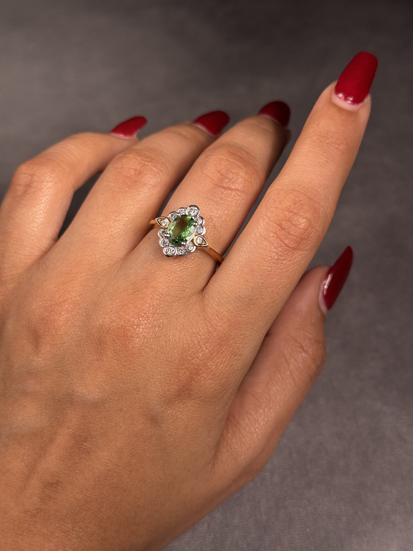 Tsavorite Garnet & Diamonds set in 18K Yellow White & Rose Gold.