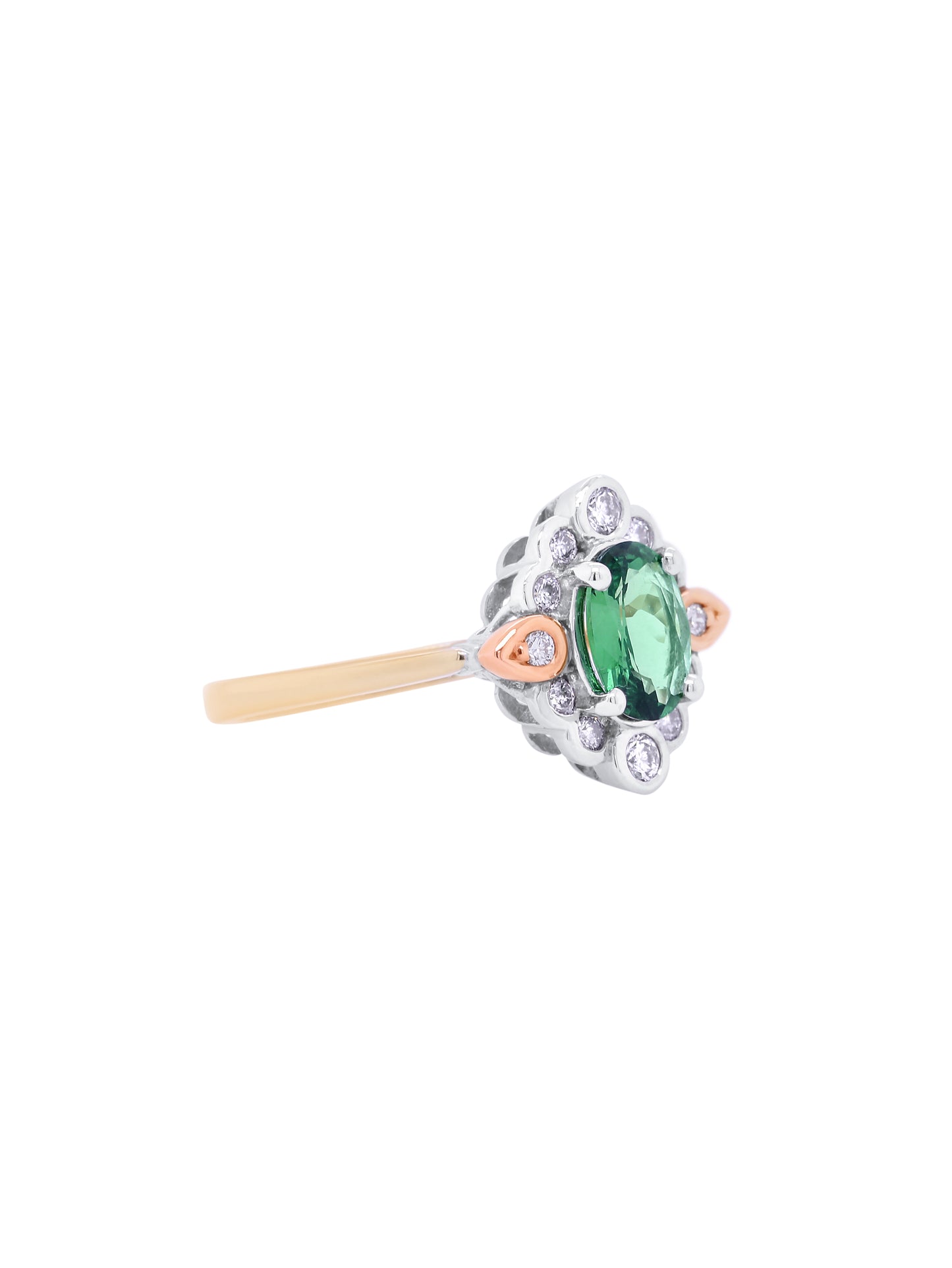 Tsavorite Garnet & Diamonds set in 18K Yellow White & Rose Gold.