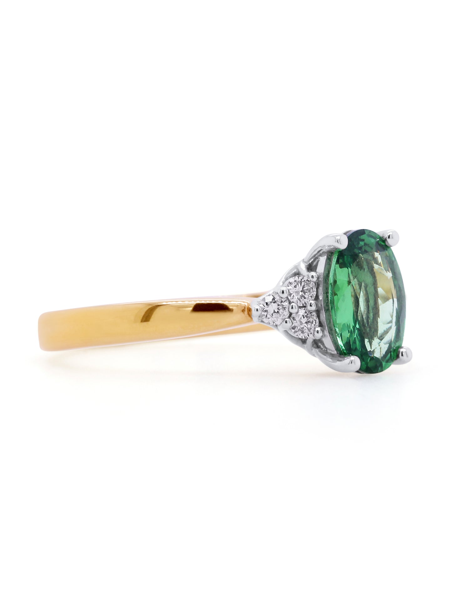 Tsavorite Garnet & Diamond Engagement Ring in 18K Yellow & White Gold
