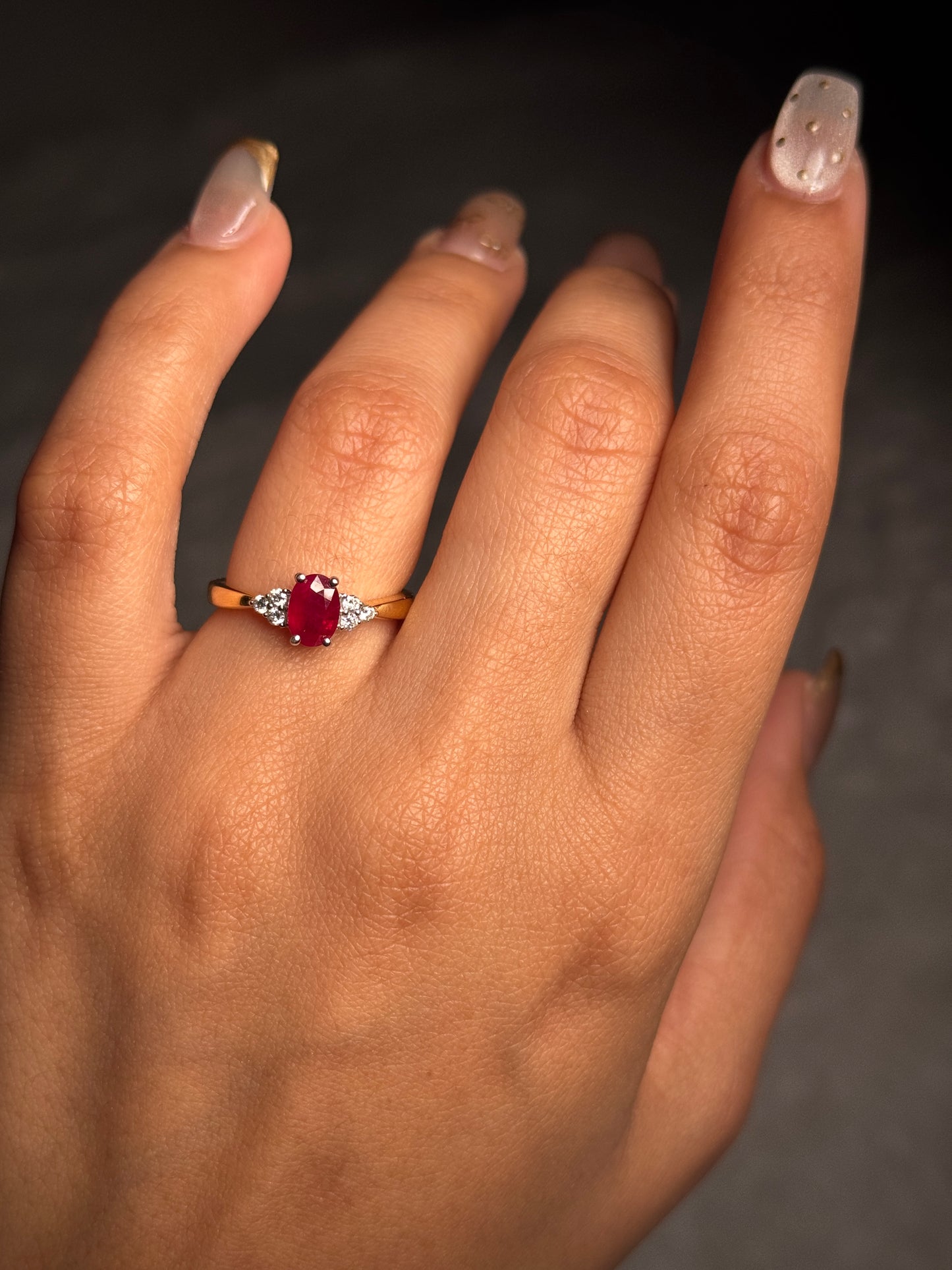 Natural Ruby & Diamonds set in 18K Yellow Gold.
